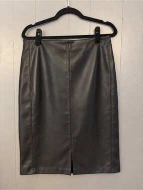 Sleek Black Faux Leather Pencil Skirt with Center Vent